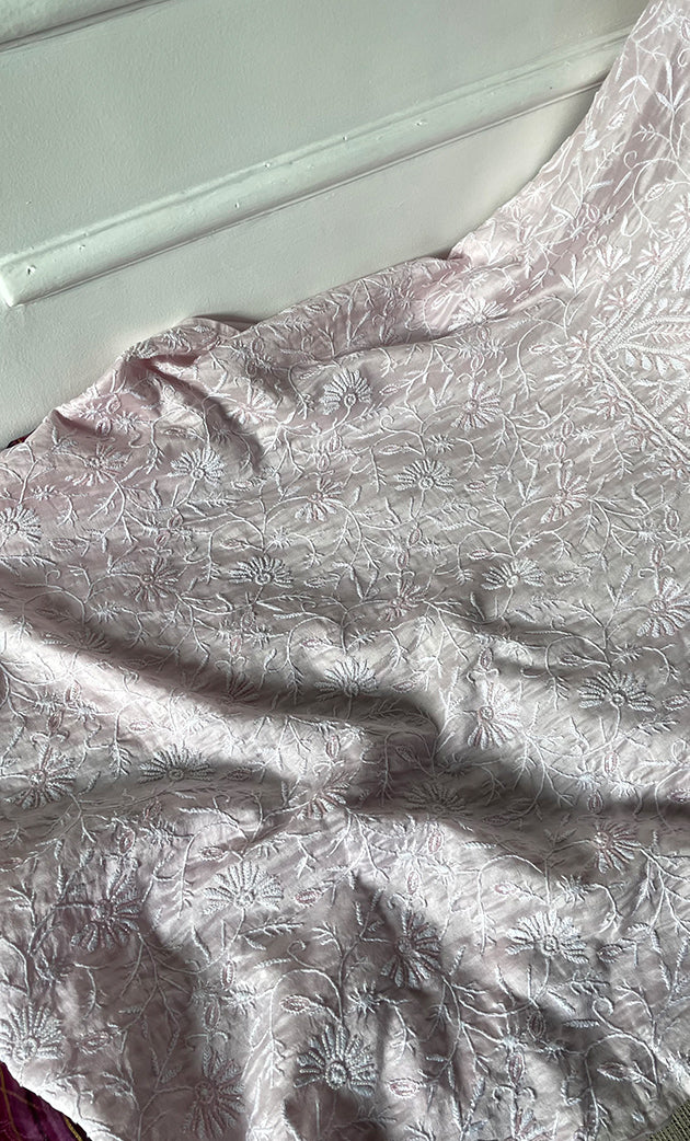 Women's Lakhnavi Handcrafted Chanderi Silk Semi - Stitched Kurta And Dupatta Set - HONC0312994