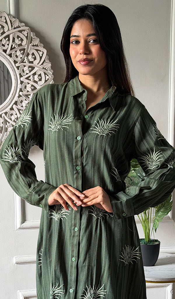 Vaishali Women's Lucknowi Handcrafted Cotton Chikankari Long Dress - HONC0341100