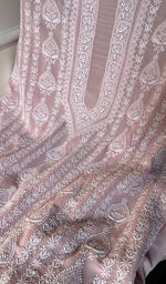 Load image into Gallery viewer, Lucknowi Handcrafted Pure Silk Georgette Chikankari Unstitched Men&#39;s Kurta Fabric - HONC0260879

