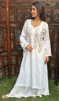 Zara Women's Lakhnavi Handcrafted Modal Cotton Chikankari Kurta And Skirt Set - HONC0251117