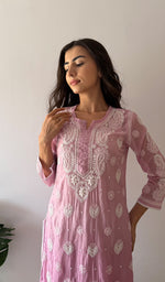 将图像加载到图库查看器中， Women's Lucknowi Handcrafted Mul Chanderi Stitched Chikankari Kurta And Plazzo Set- HONC0379055