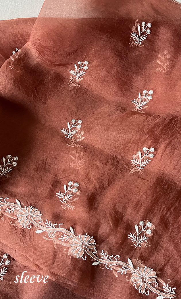 Women's Lakhnavi Handcrafted Pure Organza Chikankari Unstitched Kurta And Dupatta Set- HONC0319192