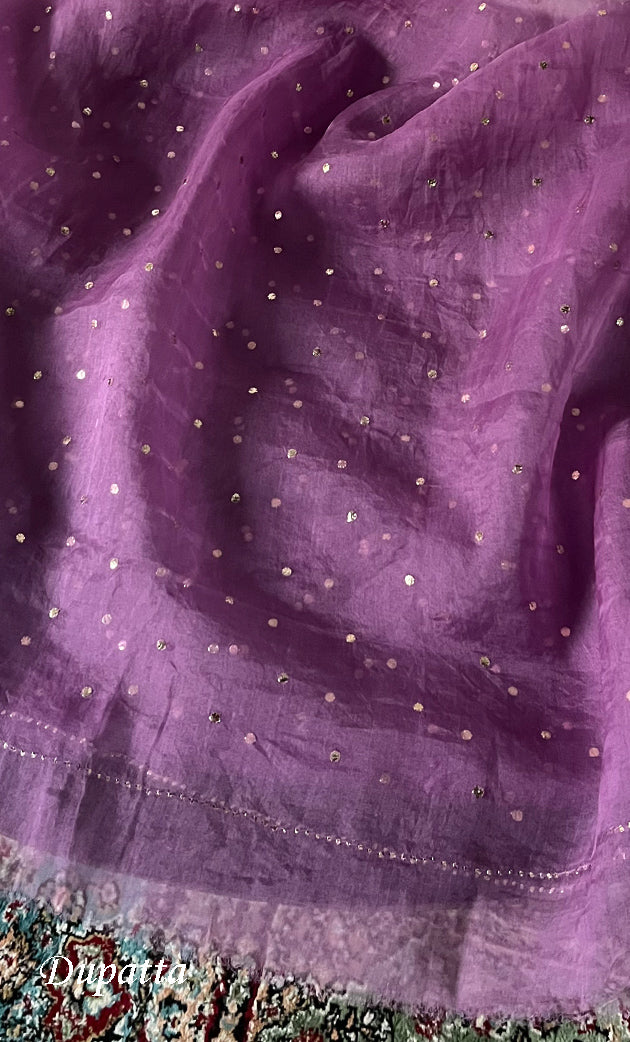 Marifa Women's Lakhnavi Handcrafted Pure Organza Chikankari Unstitched Kurta And Dupatta Set- HONC0317960