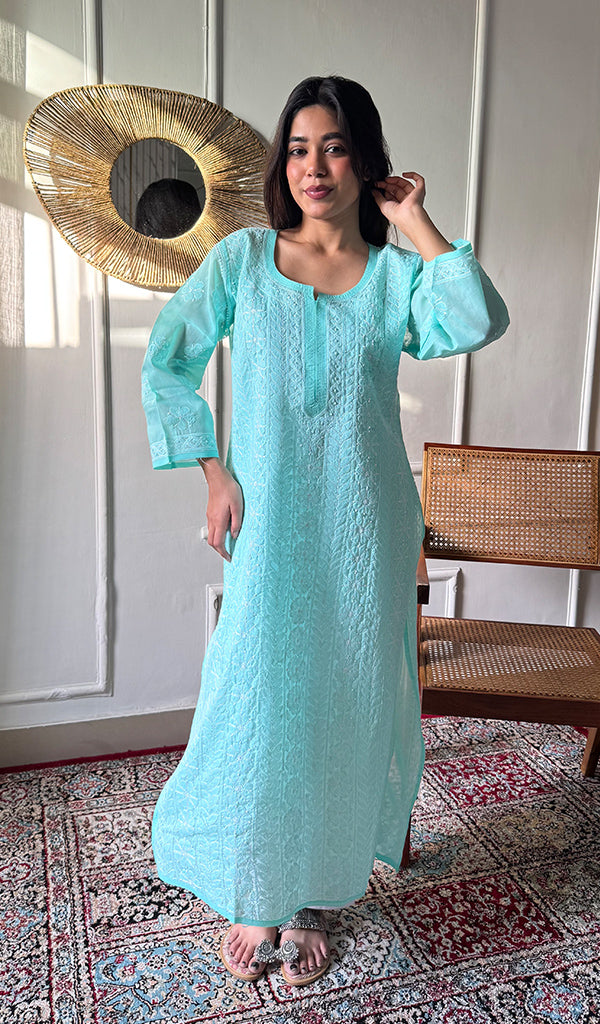 Anisa Women's Lakhnavi Handcrafted Cotton Chikankari Kurti - HONC0356934