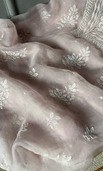 Load image into Gallery viewer, Women&#39;s Lakhnavi Handcrafted Pure Organza Chikankari Unstitched Kurta And Dupatta Set- HONC0304478
