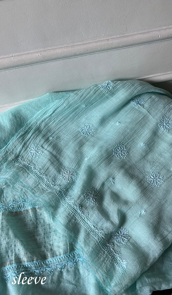 Women's Lakhnavi Handcrafted Mul Chanderi Unstitched Chikankari Full Suit Material - HONC0344357