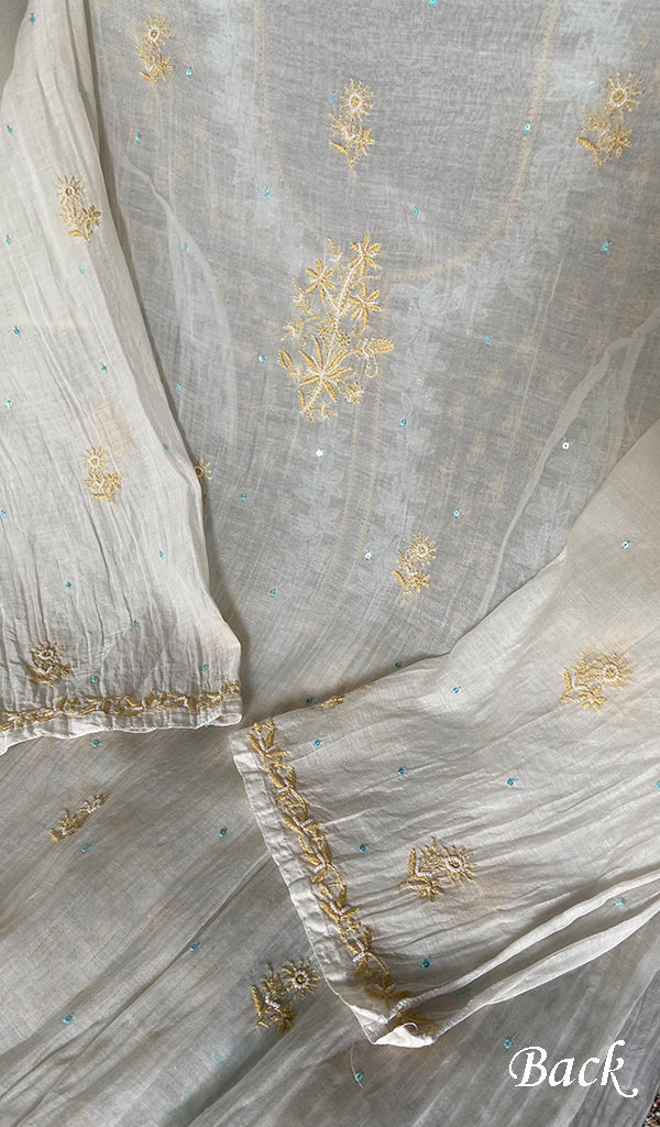 Saziya Women's Lakhnavi Handcrafted Mul Chanderi Semi - Stitchd Kurta And Dupatta Set - HONC0307231