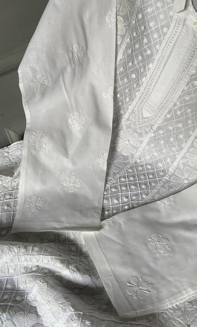 Men's Lucknowi Handcrafted Cotton Chikankari Kurta - HONC0295480