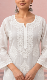 Pakeezah Women's Lucknowi Handcrafted Cotton Chikankari Kurti - HONC0229702
