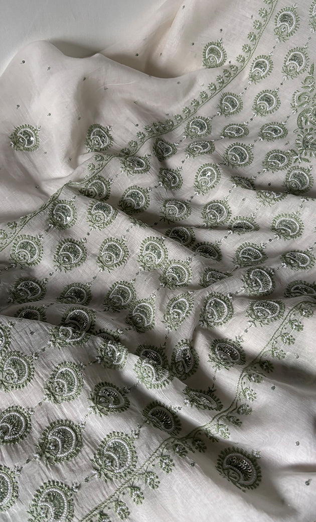 Women's Lakhnavi Handcrafted Unstitched Mul Chanderi Kurta And Dupatta Set - HONC0324069