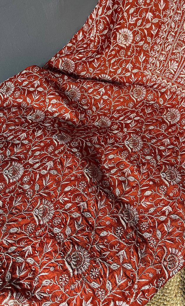 Women's Lakhnavi Handcrafted Munga Silk Chikankari Kurta And Dupatta Set- HONC0282380