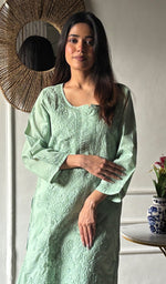 Load image into Gallery viewer, Women's Lakhnavi Handcrafted Cotton Chikankari Kurti - HONC0347150