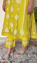 Ira Women's Lucknowi Handcrafted Mul Chanderi Stitched Chikankari Kurta And Plazzo Set .