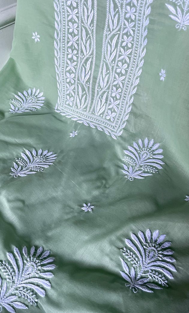 Women's Lakhnavi Handcrafted Cotton Chikankari Unstitched Kurti Fabric - HONC0318765