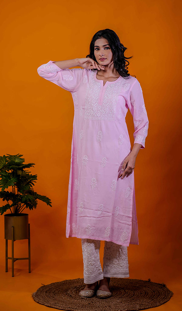 Rupam Women's Lucknowi Handcrafted Modal Cotton Chikankari Kurti - HONC0211920
