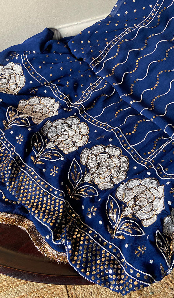 Women's Lakhnavi Handcrafted Viscose Georgette Chikankari Full Suit Material - HONC0233301