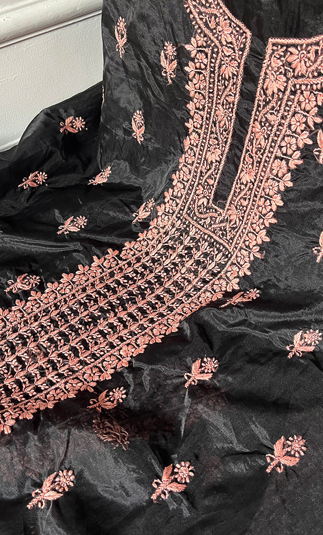 Charvi Women's Lakhnavi Handcrafted Organza Chikankari Unstitched Kurti Fabric - HONC0336183