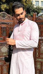Load image into Gallery viewer, Men's Lucknowi Handcrafted Cotton Chikankari Kurta - HONC0329854