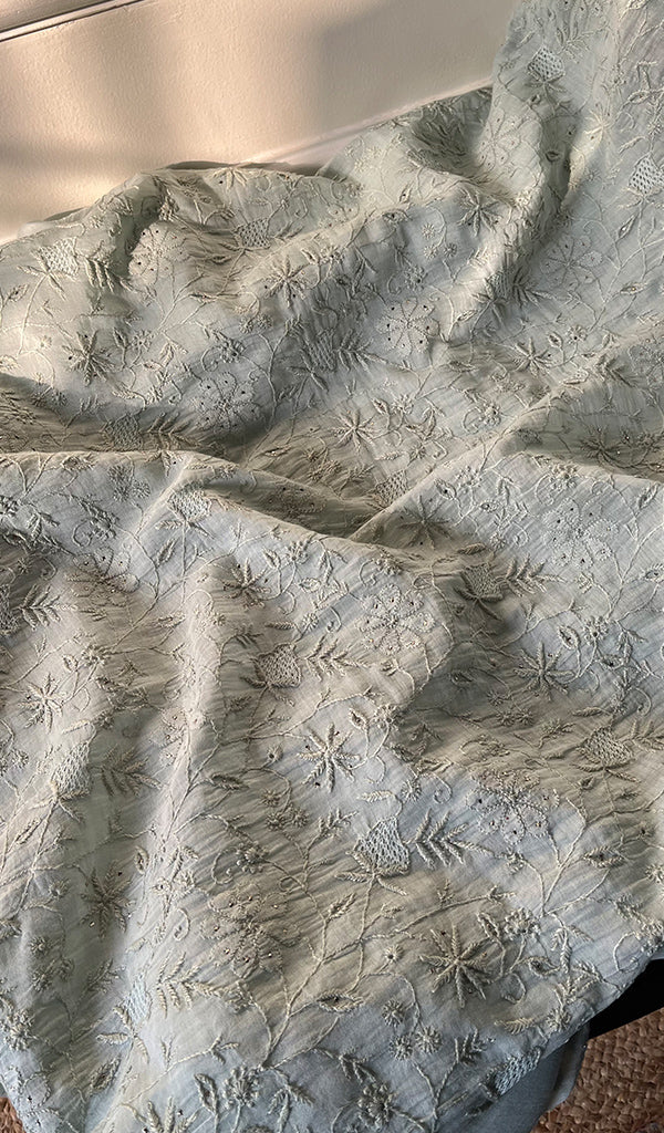 Women's Lakhnavi Handcrafted Mul Chanderi Chikankari Full Suit Material - HONC0270736