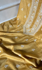 将图像加载到图库查看器中， Lucknowi Handcrafted Chanderi Silk Chikankari Unstitched Unisex Kurta Fabric - HONC0275121