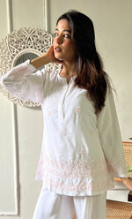 Load image into Gallery viewer, Women's Lakhnavi Handcrafted Modal Cotton Chikankari Top - HONC03088020