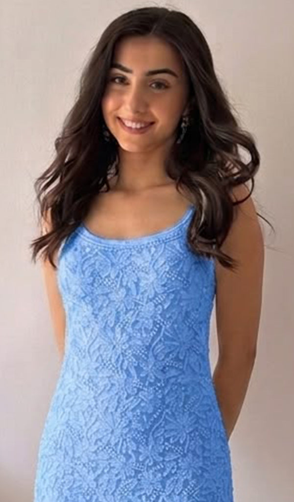 Women's Lakhnavi Handcrafted Viscose Georgette Chikankari Kurti with Slip.- HONC0213468