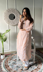 Load image into Gallery viewer, Women's Lucknowi Handcrafted Cotton Chikankari Kurti - HONC0330720