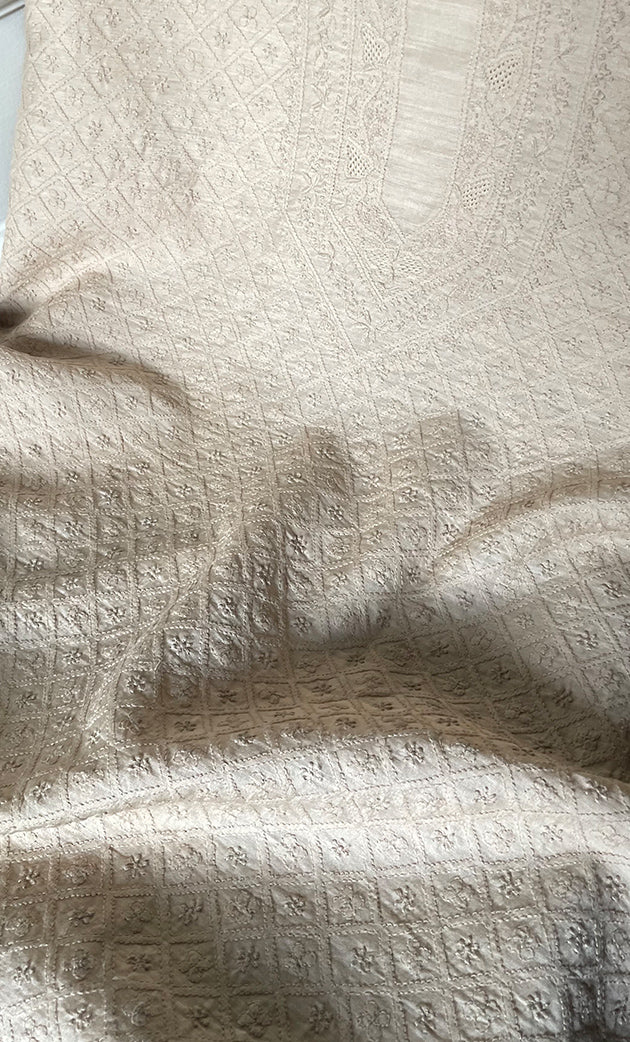 Lucknowi Handcrafted Munga Silk Chikankari Unstitched Men's Kurta Fabric - HONC0302372