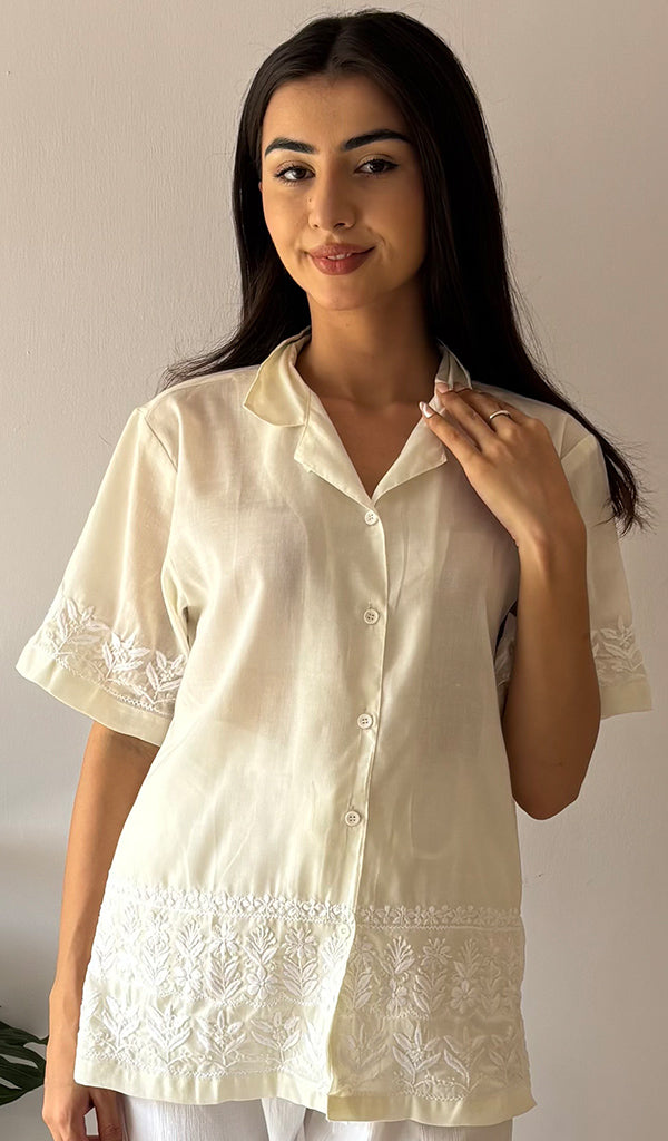 Women's Lakhnavi Handcrafted Cotton Chikankari Top - HONC0354102