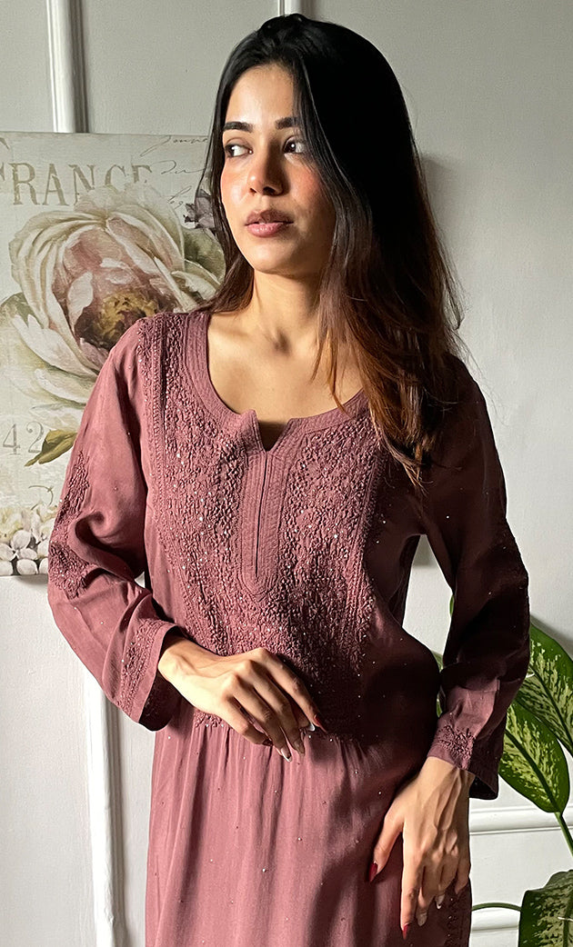 Women's Lucknowi Handcrafted Modal Cotton Chikankari Kurti - HONC0264965