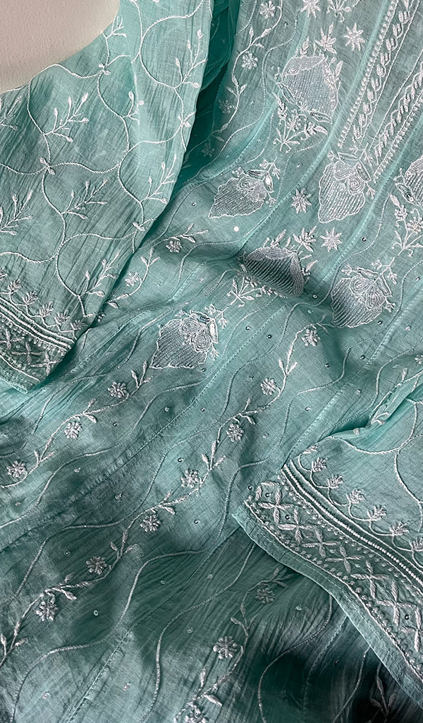Women's Lakhnavi Handcrafted Mul Chanderi Semi - Stitched Anarkali And Dupatta Set - HONC0267869
