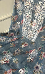 将图像加载到图库查看器中， Disha Women's Lakhnavi Handcrafted Organza Chikankari Unstitched Kurti Fabric - HONC0332154