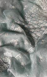 Load image into Gallery viewer, Women&#39;s Lakhnavi Handcrafted Pure Organza Chikankari Unstitched Kurta And Dupatta Set- HONC0309613
