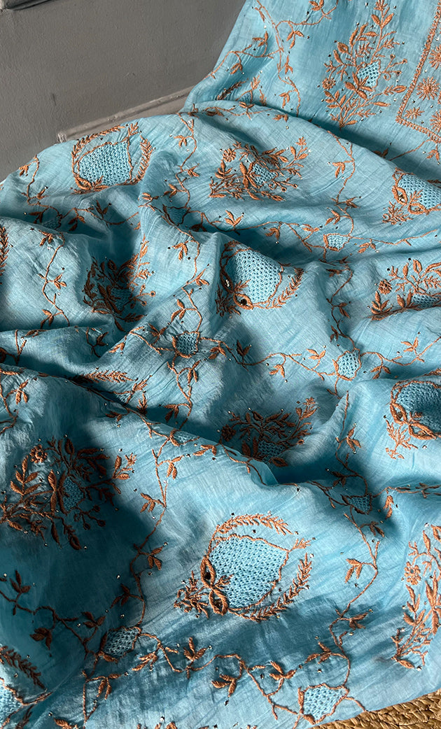 Women's Lakhnavi Handcrafted Mul Chanderi Unstitched Kurta And Dupatta Set- HONC0270065