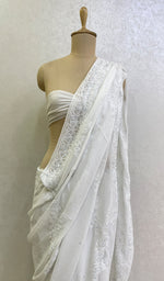 将图像加载到图库查看器中， Women&#39;s Lakhnavi Handcrafted Viscose Georgette Chikankari Saree -  HONC0139398
