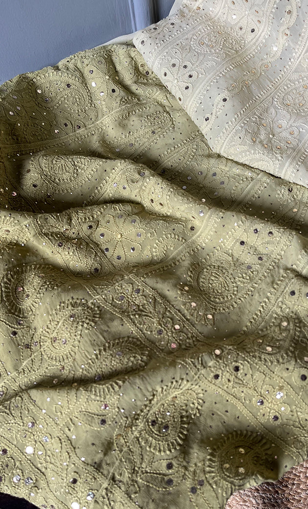 Women's Lucknowi Handcrafted Viscose Georgette Semi - Stitched Chikankari Anarkali and Dupatta Set- HONC0311031