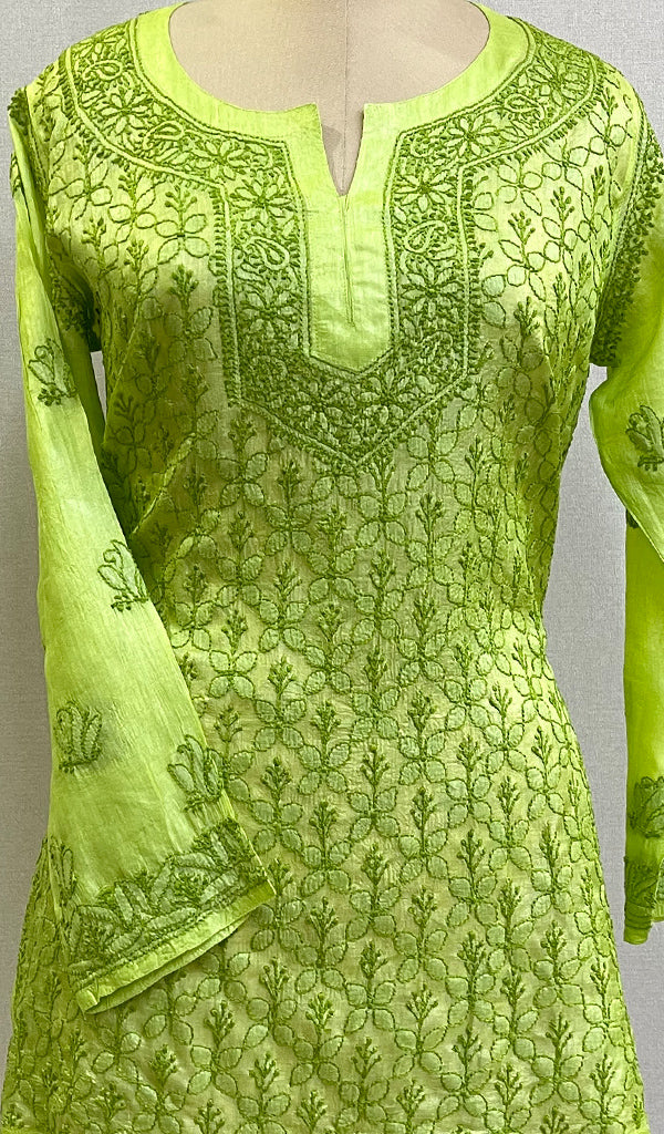 Women's Lakhnavi Handcrafted Silk Chikankari Top - HONC0176256
