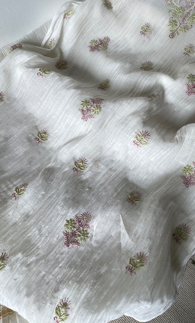 Women's Lakhnavi Handcrafted Mul Chanderi Semi - Stitched Kurta And Dupatta Set - HONC0314225