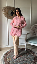 Emma Women's Lucknowi Handcrafted Mul Chanderi Stitched Chikankari Kurta And Pant Set- HONC0338384
