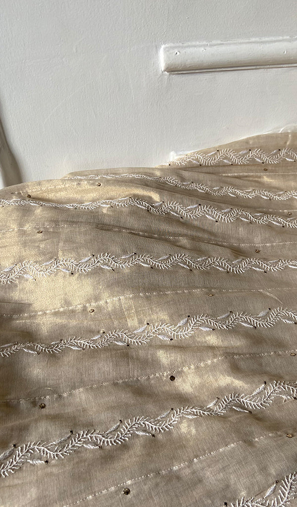 Women's Lakhnavi Handcrafted Tissue Chanderi Semi -stitched Anarkali And Dupatta Set - HONC0264005