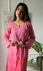 Load image into Gallery viewer, Women&#39;s Lucknowi Handcrafted Mul Chanderi Chikankari Kurti - HONC0308046
