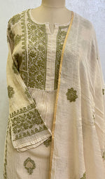 Load image into Gallery viewer, Women&#39;s Lakhnavi Handcrafted Tissue Chanderi Chikankari Semi Stitched Kurta And Dupatta Set - HONC0141409