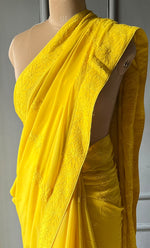 Load image into Gallery viewer, Women&#39;s Lakhnavi Handcrafted Viscose Georgette Chikankari Saree - HONC0301795
