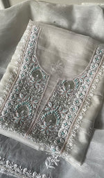 Load image into Gallery viewer, Women&#39;s Lakhnavi Handcrafted Organza Chikankari Unstitched Kurta And Dupatta Set- HONC0249877
