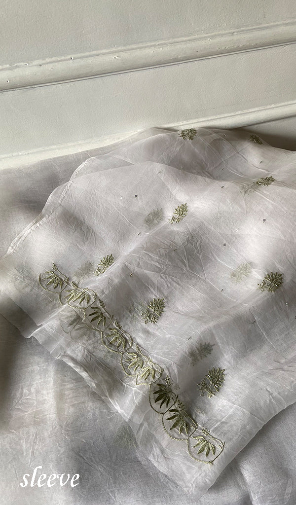 Women's Lakhnavi Handcrafted Pure Organza Chikankari Unstitched Kurta And Dupatta Set- HONC0340819