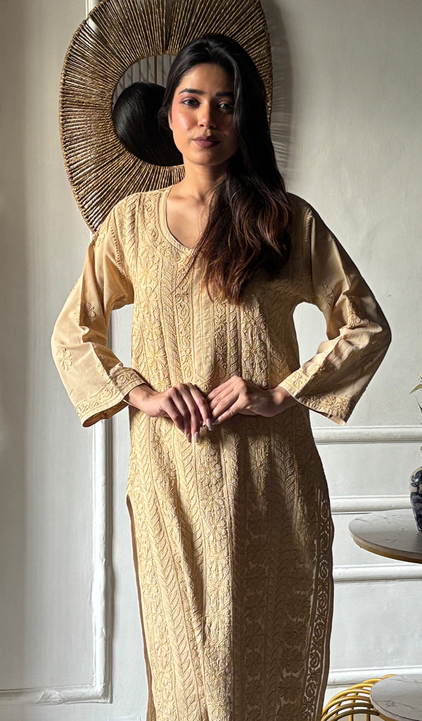 Shejali Women's Lakhnavi Handcrafted Cotton Chikankari Kurti - HONC0337450