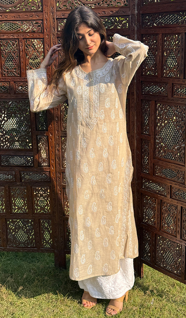 Ishira Women's Lucknowi Handcrafted Cotton Chikankari Kurti - HONC0258073