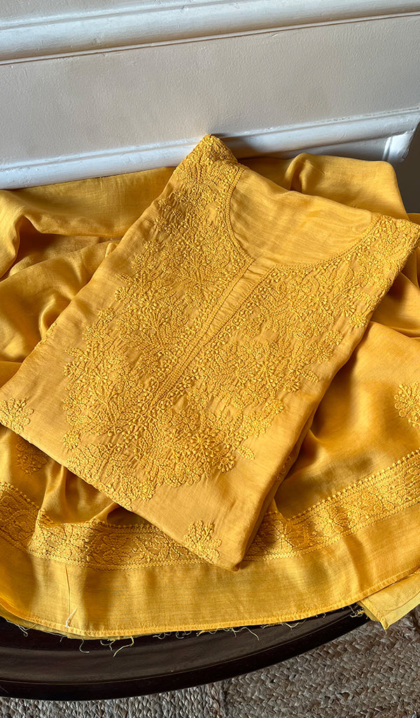 Anabia Women's Lucknowi Handcrafted Muslin Chikankari Suit Material - HONC0225493