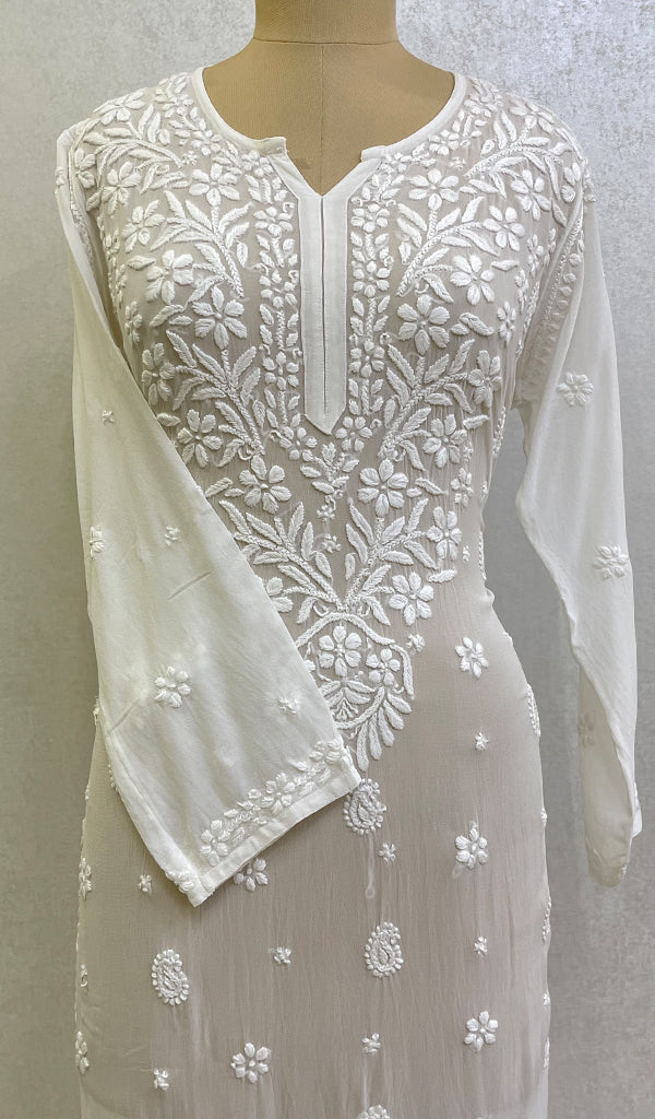 Handmade White Chikankari Short Kurta Angrakha Style With Camisole,  Lucknowi Chikankari Georgette Kurti/top, Casual Wear Embroidered Top - Etsy  Israel