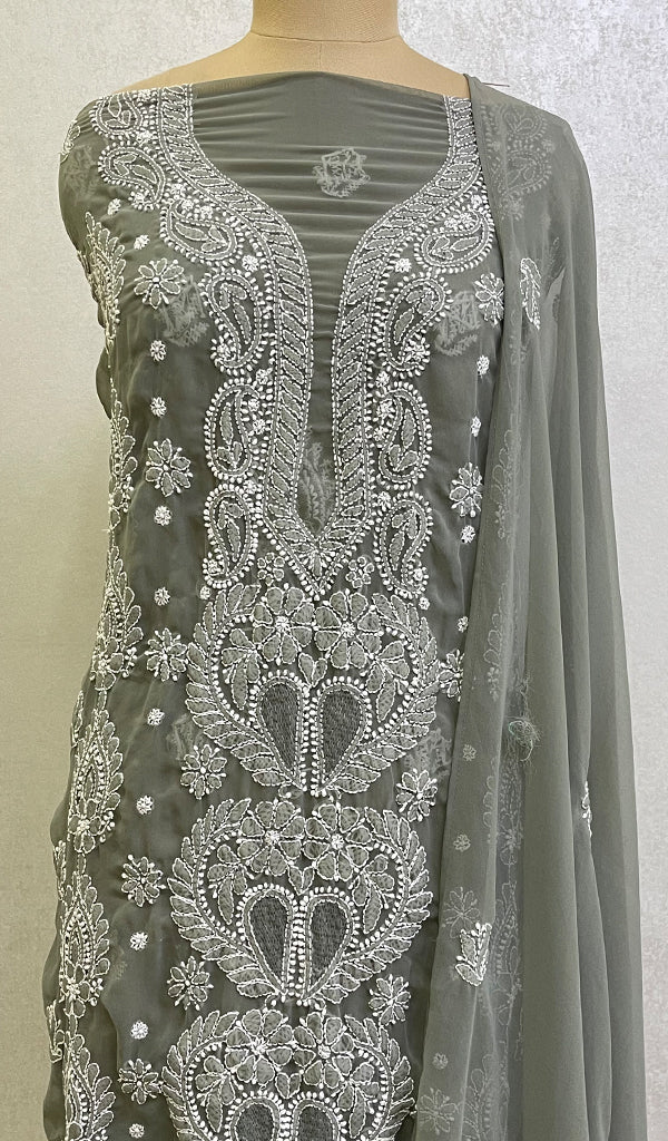 Women's Lucknowi Handcrafted Faux-Georgette Chikankari Suit Material - HONC0154325
